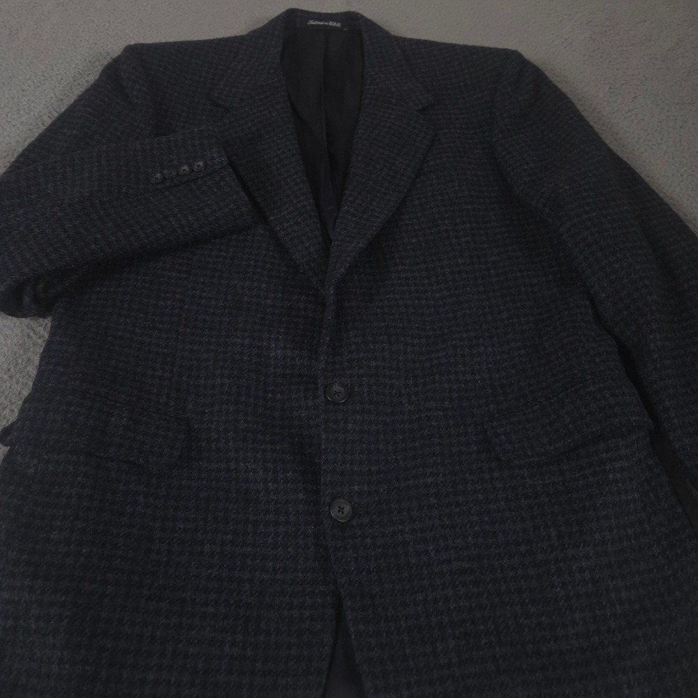 VINTAGE Hickey Freeman Sport Coat Mens 44R Navy Houndstooth Wool Two Button 90s